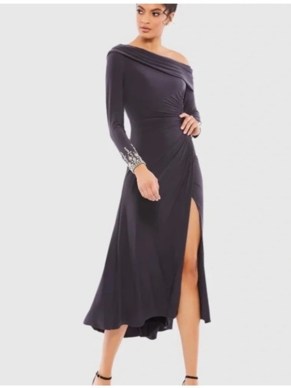 Ieena For MacDuggal - Elegant Off-Shoulder Evening Dress with Embellished Cuff